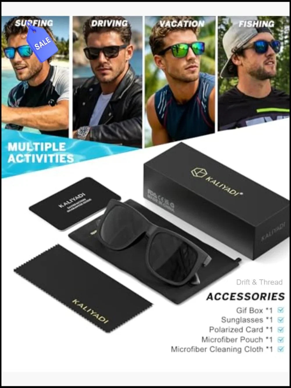 Polarized Sunglasses for Men UV400 Driving Fishing Golf Classic Rectangular